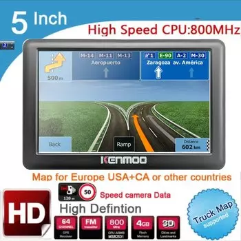 5-дюймовый HD автомобильный GPS-навигатор 8 ГБ/DDR3 2025 карт для Европы/США + Канады с солнцезащитным козырьком, кронштейном для солнцезащитного козырька, грузовика, кемпера, каравана