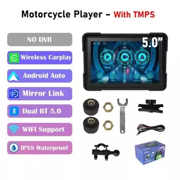 5-дюймовый портативный GPS-навигатор для мотоцикла, водонепроницаемый дисплей, беспроводной Carplay, Android Auto, IPS-экран IPX7