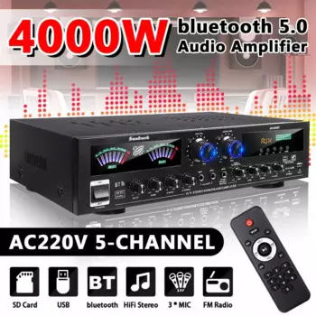 5-канальный Hi-Fi усилитель мощности, 4000 Вт, стерео, 12 В, bluetooth 5,0, домашняя и автомобильная аудиосистема, цифровой звуковой усилитель, музыкальный плеер с басами, FM, USB, SD, 3Mic