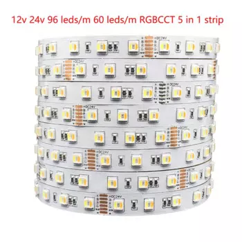 5 м 12 в 24 в 96 светодиодов/м 5050 RGBCCT 5 в 1 фотолента водонепроницаемая IP67 RGB + белый + теплый белый свет регулируемая температура фотолента