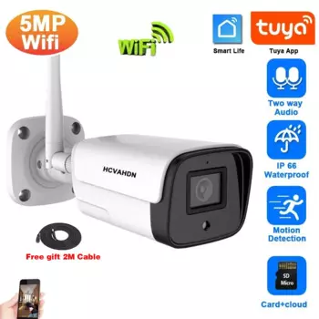 5-мегапиксельная беспроводная IP-камера Tuya Smart Life с двусторонней аудиосвязью, уличная уличная пулевидная камера видеонаблюдения Wi-Fi, камера видеонаблюдения