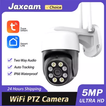 5-мегапиксельная мини-камера PTZ Smart Life, цветная камера ночного видения, домашнее автоматическое отслеживание, PTZ-управление, камера видеонаблюдения, Wi-Fi, приложение Tuya