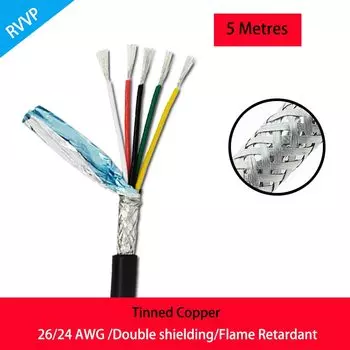 5-метровый экранированный кабель RVVP, 26/24 AWG, 2/3/4/5/6/8/10 ядер, сигнал управления, луженый медный провод, черный изолированный аудиокабель из ПВХ