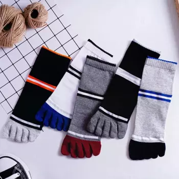 5 пар, мужские хлопковые носки в полоску, с пятью носками