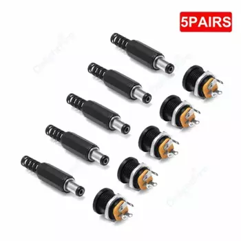 5 пар разъемов питания постоянного тока, гайка, панель постоянного тока, штекер, разъем, розетка, штекер, адаптер для светодиодных лент, подсветки камеры видеонаблюдения, динамика