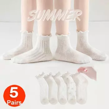 5 пар, тонкие хлопковые носки для девочек