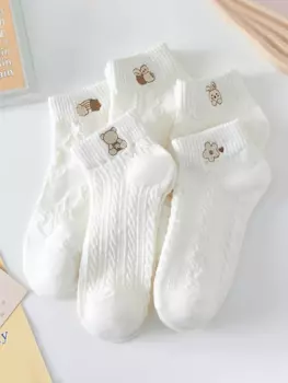 5 пар, женские носки-лодочки с цветочным принтом