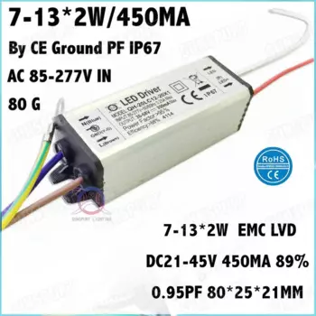 5 шт. CE IP67 наземный 20 Вт AC85-277V светодиодный драйвер 7-13Cx2W 450mA DC21-45V постоянного тока Светодиодный источник питания для потолочной лампы Бесплатная доставка