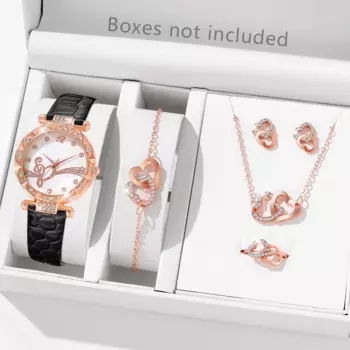 5 шт./комплект, женские кварцевые часы с кожаным ремешком без логотипа