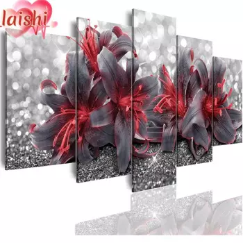 5 шт., красные цветы, алмазная живопись, полная круглая квадратная дрель, вышивка крестиком, сделай сам, алмазная вышивка, мозаика, украшение для дома