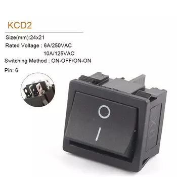 5 шт. Кулисный переключатель DIY GO KCD2 красный чёрный 24x21 мм 4/6 Pin 2/3 положения 6A/10A 250В/125В