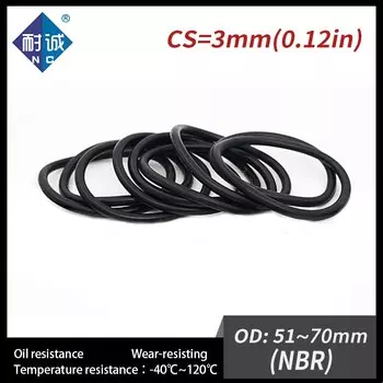 5 шт./лот черные нитриловые резиновые кольца NBR CS3mm OD51/54/55/56/57/58/60/65/68/70*3 мм