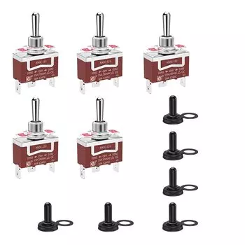 5 шт. мгновенный тумблер 12 В постоянного тока 30 А 250 В переменного тока 15 А 3-контактный (ВКЛ)-ВЫКЛ-(ВКЛ) сверхмощный с водонепроницаемой крышкой для автомобиля, морской лодки