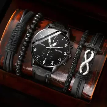 5 шт., мужские водонепроницаемые кварцевые часы с кожаным ремешком