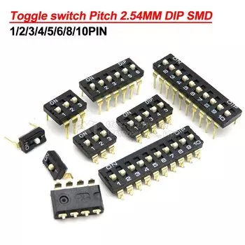 5 шт., переключатель DIP SMD 1/2/3/4/5/6/8/10PIN, разъем 1 2 3 4 5 6 8 10 бит, шаг 2,54 мм, черный защелкивающийся переключатель