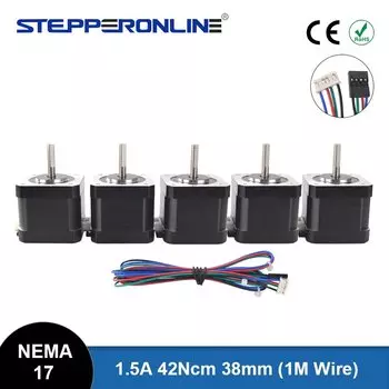 5 шт., шаговый электродвигатель Nema 17, 1,5 А, 42, 39 мм, 12 В, 1 м