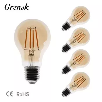5 шт., светодиодная лампа Эдисон Греnsk, 8 Вт, тёплый белый, янтарное стекло