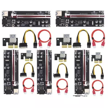 5 шт. VER009S Plus PCI-E Riser Card PCI Express 1X–16X USB 3.0 Кабель SATA–6-контактный разъем для графического видео