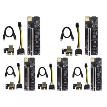 5 шт. VER009S Plus PCI Express 1X–16X PCI-E Riser Card SATA 6-контактный кабель питания 0,6 м USB 3.0 для BTC LTC
