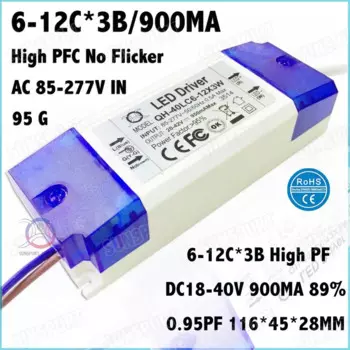 5 шт. высокая PFC коробка 40 Вт AC85-277V светодиодный драйвер 6-12Cx3B 900mA DC18-40V постоянного тока без мерцания для светодиодного прожектора бесплатная доставка