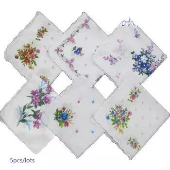 5 шт., женские квадратные носовые платки yoohxin, хлопковые, белые с кружевом