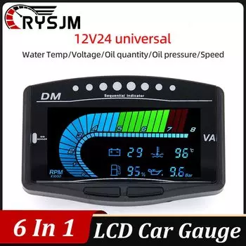 5 в 1 Универсальный ЖК-цифровой автомобильный датчик Тахометр Вольтметр давления масла Вольтметр Температура воды Спидометр для 12 В 24 В