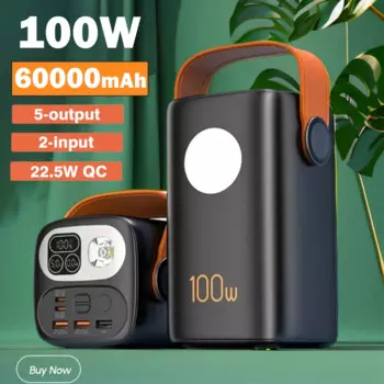 60000 мАч Power Bank для ноутбука PD100W Быстрое зарядное устройство Портативная внешняя запасная батарея Powerbank большой емкости для iPhone Открытый