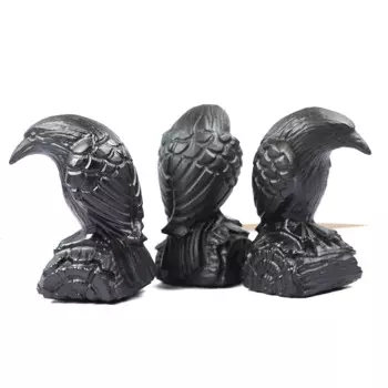 60mm Raven Statue Natural Black Obsidian Matte Crow Sculpture Ornament Crystal Healing Figurine Desktop Halloween Decoration