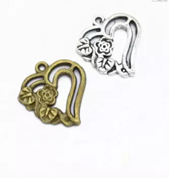 60pcs Charms Heart Flower 21*20mm Tibetan Bronze Silver Color Pendants Antique Jewelry Making DIY Handmade Craft F0903