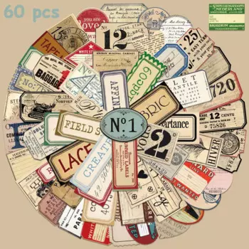 60pcs Retro English Notes Stickers Aesthetic Graffiti Decals For Laptop Luggage Skateboard Scrapbook Water Bottle Phone Stickers