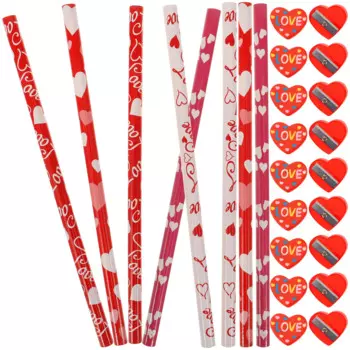 60pcs Valentine Day Pencil Set Heart Shaped Erasers Wooden Pencils Kids Stationery Classroom Supplies Valentines Gifts Study