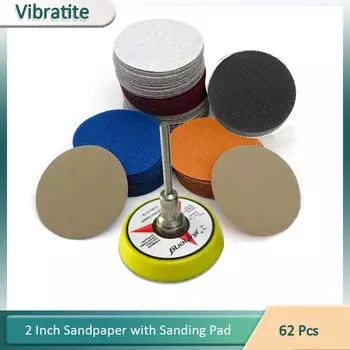 62 шт., 2 дюйма, 50 мм, водонепроницаемая наждачная бумага, шлифовальный диск, петля с крючком, шлифовальная подушечка с хвостовиком 3 мм, мягкая интерфейсная подушечка для шлифования дерева, металла