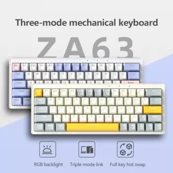 63 клавиши 2,4G Беспроводная Bluetooth трехрежимная индивидуальная Беспроводная игровая клавиатура двухцветная RGB популярная механическая клавиатура