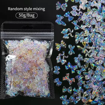 650pcs Aurora Rainbow Ribbon Bow Nail Art Charms 3D Mix Laser Bowknot Nail Accessories Bulk Bow Tie Manicure Materials Supplies