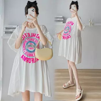 6809 # летнее повседневное свободное платье большого размера для беременных Милая Рубашка футболки Одежда для беременных Стильная мода для беременных