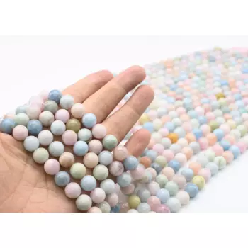 6-10mm AA Natural Smooth Morganite round Stone Beads For DIY necklace bracelet jewelry making 15 "free delivery