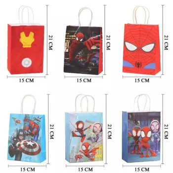 6/12/60Pcs Disney Avengers Spiderman Birthday Party Decor Gift Handle Bags Candy Bag Baby Shower Party Gift Color Paper Bag