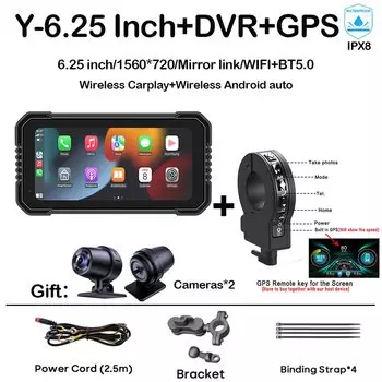 6,25-дюймовый навигационный экран для мотоцикла, беспроводной CarPlay Android Auto, мотоцикл, GPS, мотор, видеорегистратор, монитор AMP TPMS, опционально