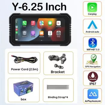 6-дюймовый навигационный мотоцикл, водонепроницаемый экран Apple Carplay, портативный мотоцикл, беспроводной Android-автомонитор