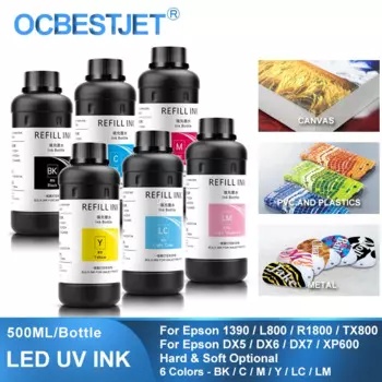 6 500 мл светодиодные УФ-чернила для DX4 DX5 DX6 DX7 DX10 TX800 XP600 печатающая головка для Epson 1390 L800 L1800 L805 R1800 R1900 (BK C M Y LC LM)