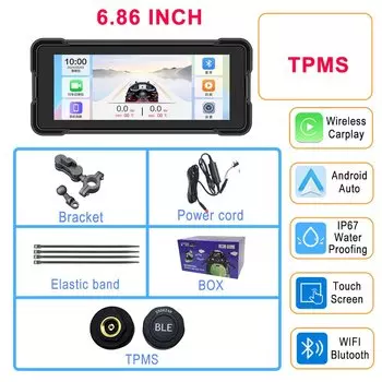 6,86-дюймовый навигационный мотоцикл, беспроводной Carplay-дисплей, монитор мотоцикла, Android, автоматический GPS-монитор, видеорегистратор, AMP TPMS, опционально