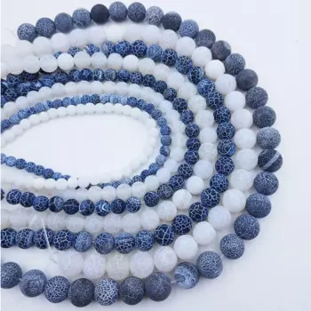 6/8/10/12MM Black And White Frost Crack Agate Beads Wind Fossil Loose Spacing Beads DIY Jewelry Making Keychain Bracelet