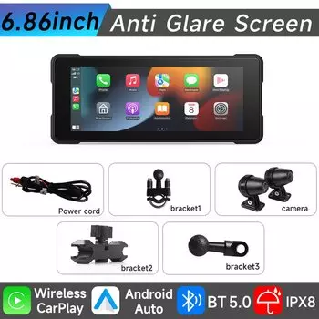 6,8-дюймовый мультимедийный плеер для мотоцикла, беспроводной CarPlay, Android, GPS-навигатор, IP67, водонепроницаемый экран, Bluetooth