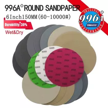 6-дюймовые шлифовальные диски с зернистостью 60-10000 Грит, водонепроницаемые крючки и петли из карбида кремния, круглая наждачная бумага 150 мм для шлифования и полировки шлифовальной машины