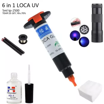 6 in1 LOCA УФ-клея 5 мл + 12led UV леча светильник + Очиститель клея UV 20g + режущая проволока 50m + одежда для Ремонт сенсорного ЖК-экрана F