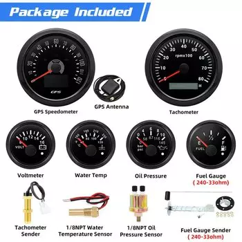 6-комплект тахометра, GPS-спидометра, датчика уровня топлива, вольт-температура воды, датчик масла с датчиками для морской лодки, автомобиля по индивидуальному заказу