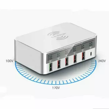 6 портов, многофункциональное беспроводное быстрое зарядное устройство QC 3.0 LCD стандарта PD Type C
