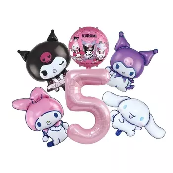 6 шт./1 компл. Melody Kuromi аниме тематический набор воздушных шаров розовый фиолетовый черный 32-дюймовый воздушный шар из фольги с номером Декор для девочек на день рождения детские игрушки