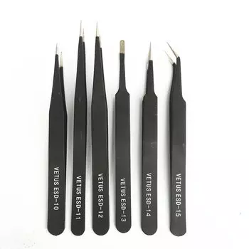 6 шт., антистатические пинцеты из нержавеющей стали