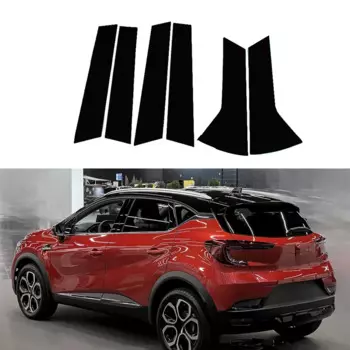 6 шт. автомобильные стойки для Renault Captur XJB/HJB/HJE 2020-2023, глянцевые черные накладки на дверные окна, наклейки, аксессуары для стайлинга